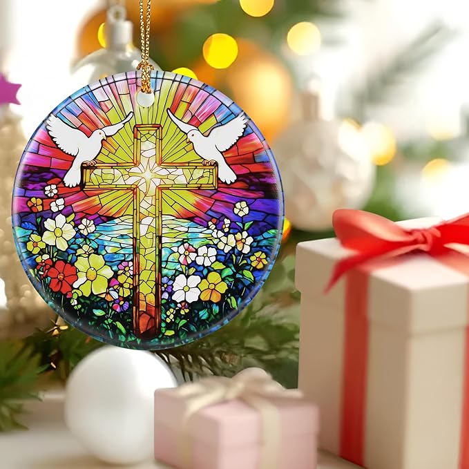 Cross Ornament: Christmas Ornaments, Religious Christmas Decorations for Tree, Catholic Ornament & Christian Holiday Decor | Religious Cross Gifts, Christian Gifts - Design B