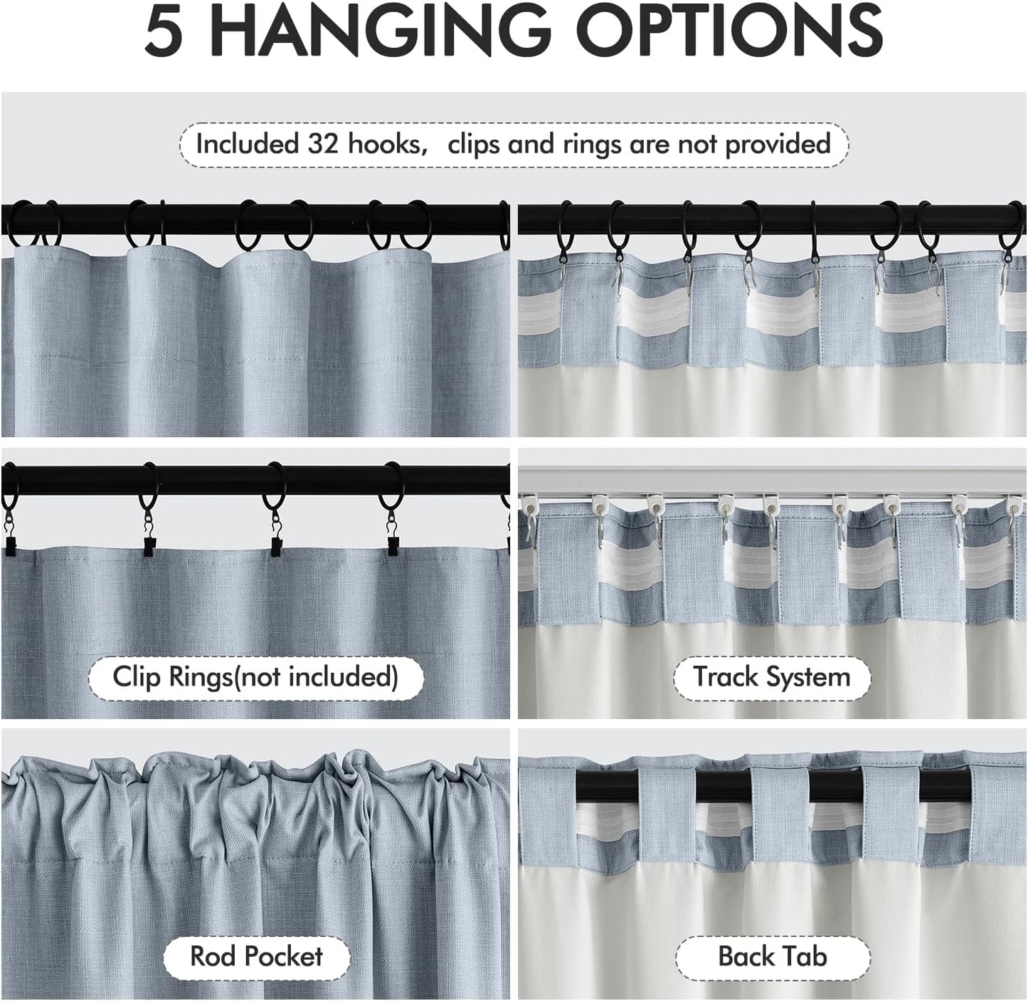 MIULEE 100% Blackout Curtains 102 Inch Long 2 Panels Set for Bedroom, Thick Faux Linen Black Out Curtain Room Darkening Back Tab Pleat Window Textured Drapes with Hooks for Living Room, Chambray Blue