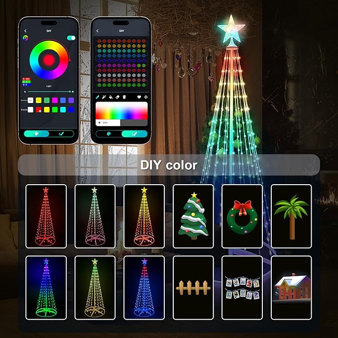 Lighted Christmas Cone Tree, 8FT Outdoor Christmas Tree with 396 RGB LED Lights, Multicolor Christmas Lights APP & Remote Control, Music Rhythm, Outside Decorations for Yard Patio Garden Xmas Decor