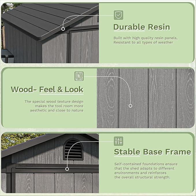 Patiowell 4 x 4 FT Plastic Outdoor Storage Shed with Floor, Garden Tool Shed with Two Windows and Single Lockable Door for Garden, Backyard, Lawn, Easy to Install, Dark Grey