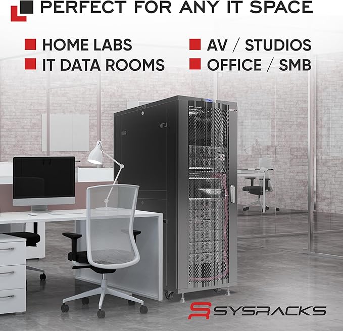 Sysracks - Server Rack – Wall Mount Rack - Locking Cabinet for Network - Electronics - Security - Audio - Video - AV Equipment - Data Rack - Legs/Power Strip/Shelf/Fan - 24-Inch Deep Sysracks… (18U)