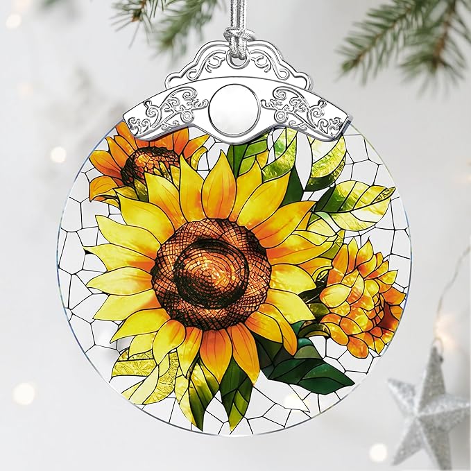 Sunflower Ornament, Stained Glass Christmas Decorations, Christmas Ornaments for Tree, Holiday Ornament, Sunflower Gifts, Holiday Party Gifts, Gift Ideas & Xmas Gift