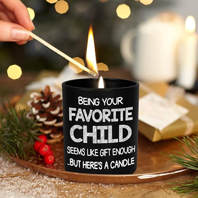 TEEZWONDER Christmas Birthday Gifts for Mom - Favorite Child Scented Candle Vanilla Lavender 10 oz - Mom Dad Birthday Gifts from Daughter Son, Grandma Grandpa Gift Ideas, Candle for Parents
