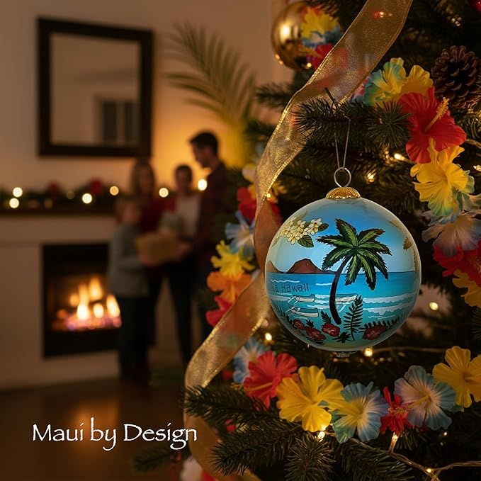 Collectible Lanikai Kailua Hand-Painted Glass Ornament with Gift Box
