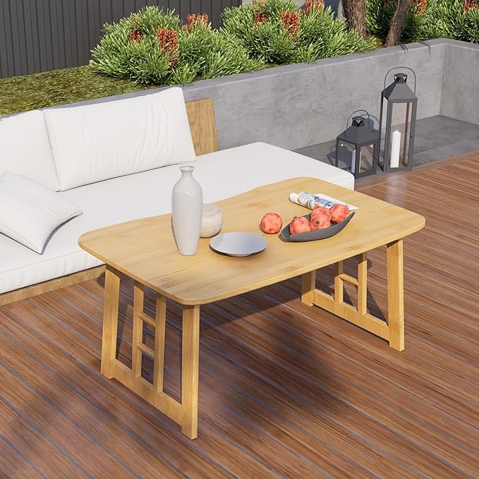 Japanese Folding Coffee Table,Bamboo Foldable Floor Low Table, Meditation Tea Table for Sitting On The Floor Suitable for Tatami Living Room Bay Window, No Assembly Required (Wood Color)