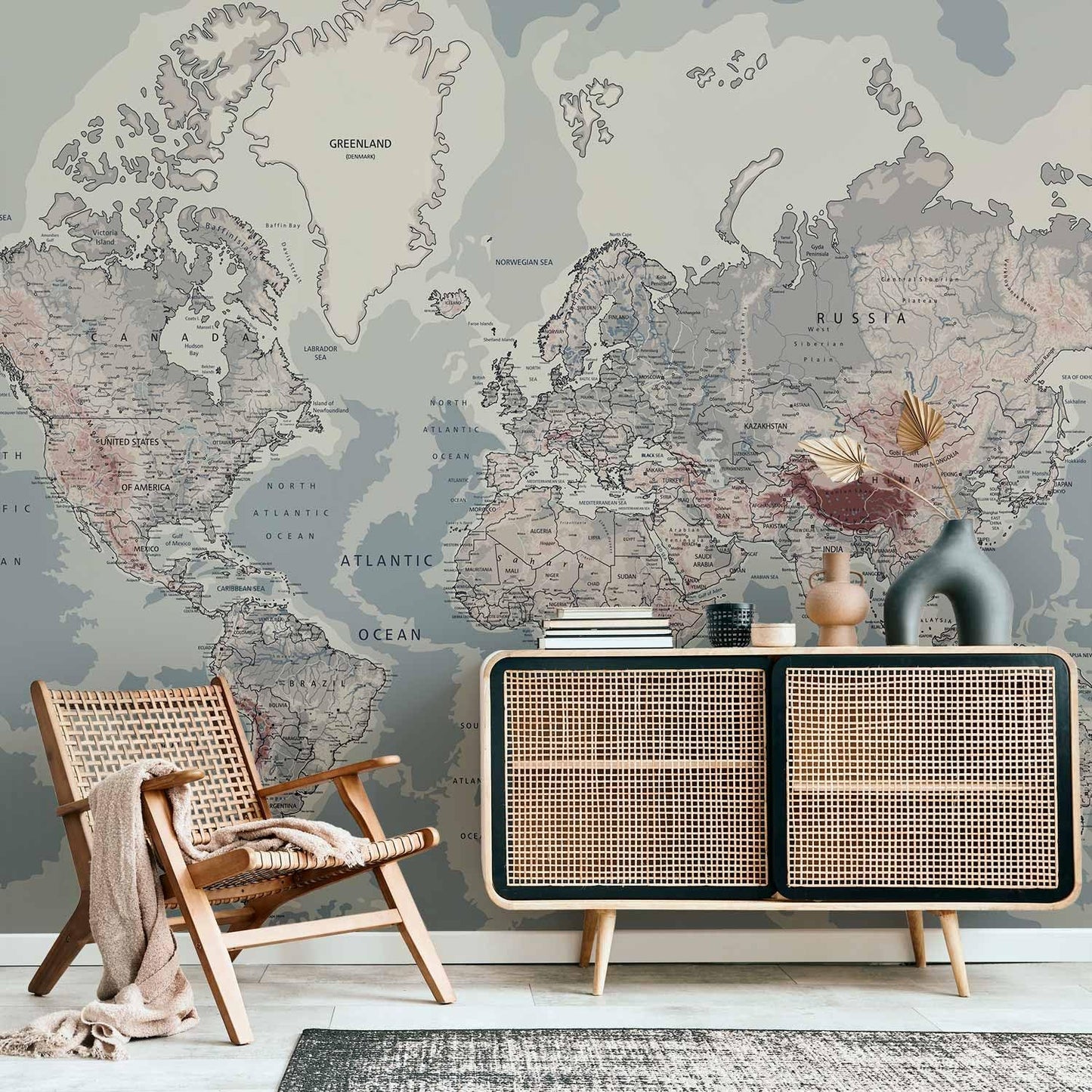 artgeist Wall Mural World Map 173x124 in - Peel and Stick Self-Adhesive Wallpaper Removable Large Sticker Foil Wall Decor Print Picture Image Design Map of The World k-A-0061-a-c
