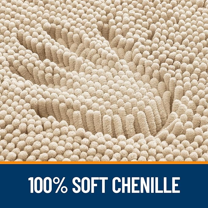 OLANLY Bathroom Rugs 47x24, Extra Soft Absorbent Chenille Bath Rugs, Rubber Backing Quick Dry, Machine Washable Bath Mats for Bathroom Floor, Tub and Shower, Home Decor Accessories, Beige