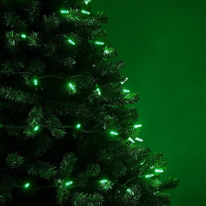 Wintergreen Lighting M5 LED Green Christmas Tree Lights, 70 Count 24 ft Green Wire Indoor/Outdoor Commercial Grade Mini String, Holiday and Seasonal Decor