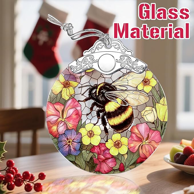 Christmas Ornaments: Stained Glass Ornament, Christmas Tree Ornament, Hanging Ornaments for Home Decor & Xmas Tree Decorations – Exquisite Holiday Decor, Gifts & Holiday Present - Bee