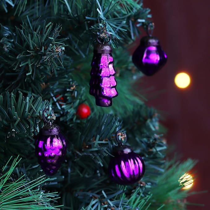 IndianShelf 300 Pieces Gold & Purple Glass Vintage Christmas Ornaments Mini Bulk Decorative Ornaments for Halloween, Christmas Tree, New Year, Valentine Day, Holidays, Event & Wedding(25 * 12 Boxes)