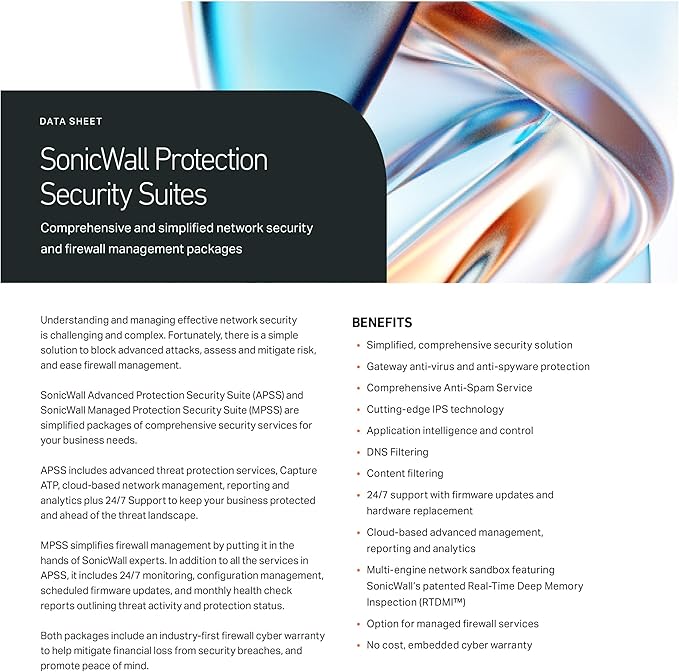 SonicWall Advanced Protection Service Suite for TZ80-5 Year License (03-SSC-2068) - Capture ATP, Threat Prevention, CFS & 24x7 Support