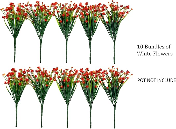 Artificial Plants & Flowers 10 Bundles Orange Faux Outdoor Artificial Plants UV Resistant Plastic Flowers for Decoration Artificial Hanging Flowers for Outdoors