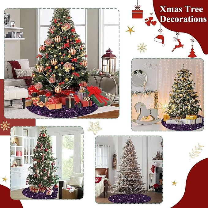 Decorated Xmas Tree Skirt 36 Inch Diameter Purple Sequined Velvet Fabric Decorations Personalized Shimmer Tree Cover Mat Sequin Glitter Tree Skirts for All Occasions Xmas Halloween Tree Decorations