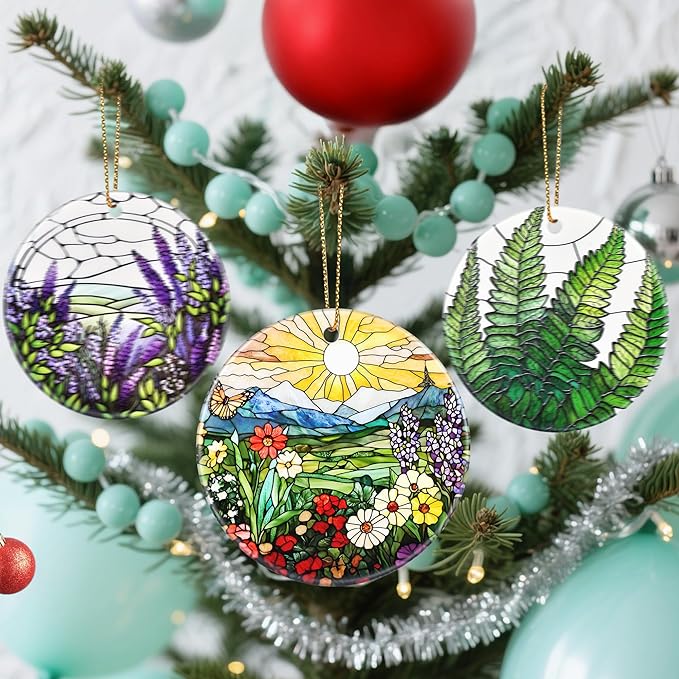 Christmas Ornaments, Dodosky 2.8in Ceramic Wildflower Ornament, Xmas Decor, Christmas Tree Ornaments, Xmas Decorations for Tree, Holiday Ornament, Flower Lovers Gifts, Gifts for Women, Mom, Grandma