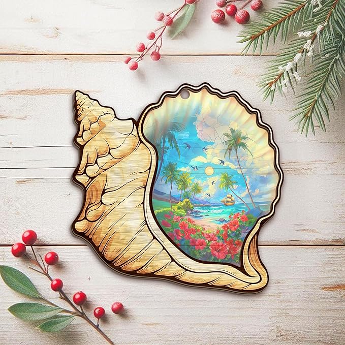 Christmas Beach Gifts for Women - 2D Flat (Not 3D) Suncatcher Christmas Ornaments 2025 - Beach Ornament Rustic Home Decor, Ocean Gifts for Women Mom, Seashell Decor, Seashell Ornaments for Tree