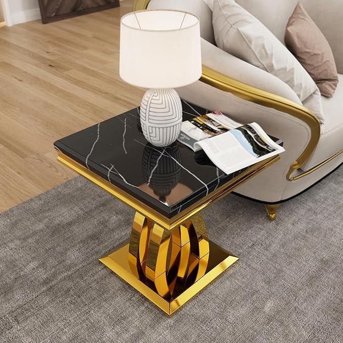 AUZ 4 Pieces Black Gold Living Room Table Set Coffee Table Set with X-Shape Design Polished Stainless Steel Frame