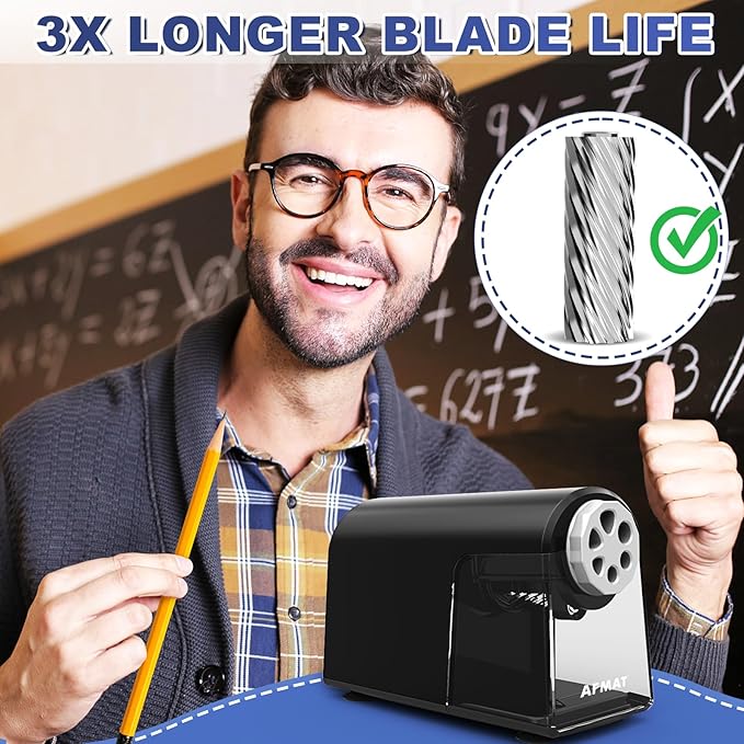 AFMAT PSX2 Electric Pencil Sharpener for Classroom, 6 Holes, Heavy Duty Pencil Sharpeners for Home, Pencil Sharpener Plug in for 6-11mm Pencils, Auto Stop, Super Fast, Save Pencils, Black