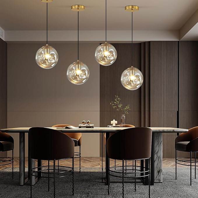 Modern Amber Concave Glass Pendant Light, Kitchen Island Lighting Single Globe Pendant Light Fixtures Century Kitchen Island Pendant Lighting for Bedroom Living Dining Room Light （Without Bulb）