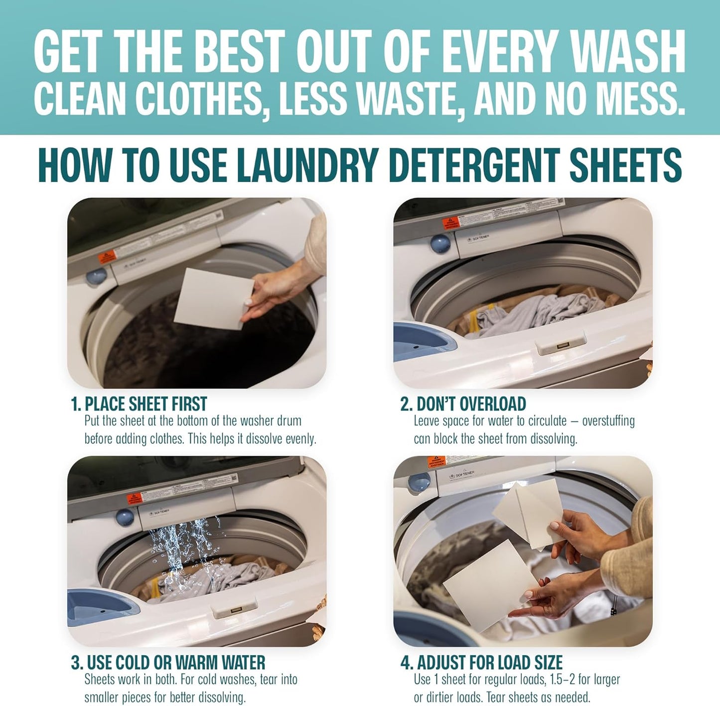 Sudstainables Laundry Detergent Sheets (60 Loads) – Eco-Friendly, Zero Waste, Plastic-Free Laundry Washing Machines Soap Sheets; Dissolvable, Space-Saving Strips for Travel (Unscented)