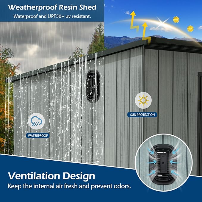 Domi 6x9FT Lean to Resin Shed, Plastic Outdoor Storage Shed with Carpet, Outside Storage Building for Garden Tools, Bike, Lawn Mower, Yard