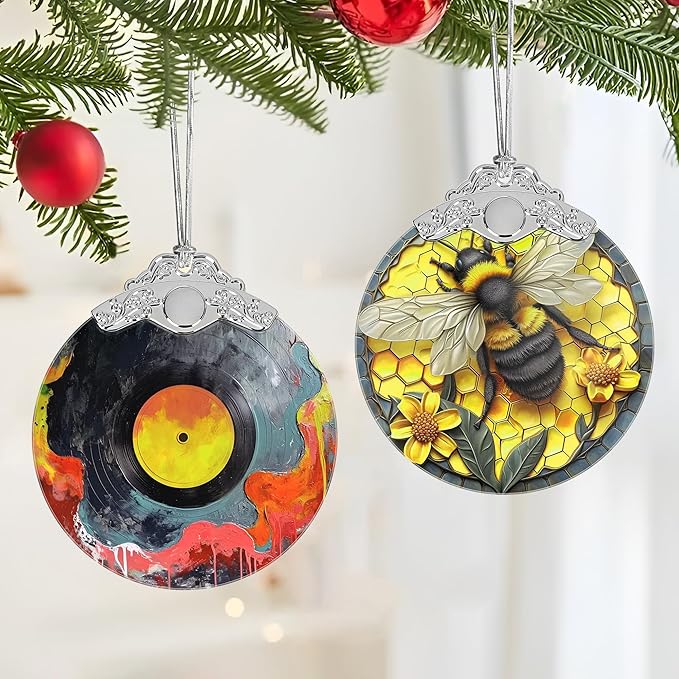 Christmas Decorations Ornaments, Stained Glass Ornament, Christmas Tree Ornaments, 2025 Gift Ornament, Xmas Gift for Friend Family Coworker - Vinyl Record