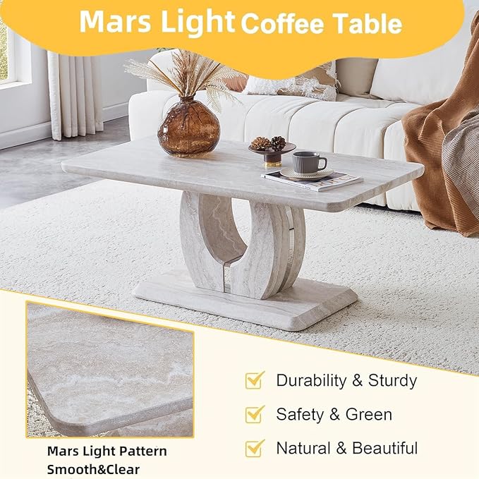 LKTART Coffee Table for Living Room, Modern Coffee Table with Storage, Rectangle Tabletop Stable Base for Dining Room Apartment Small Space (43.3''L×22.4''W-Mars Light)