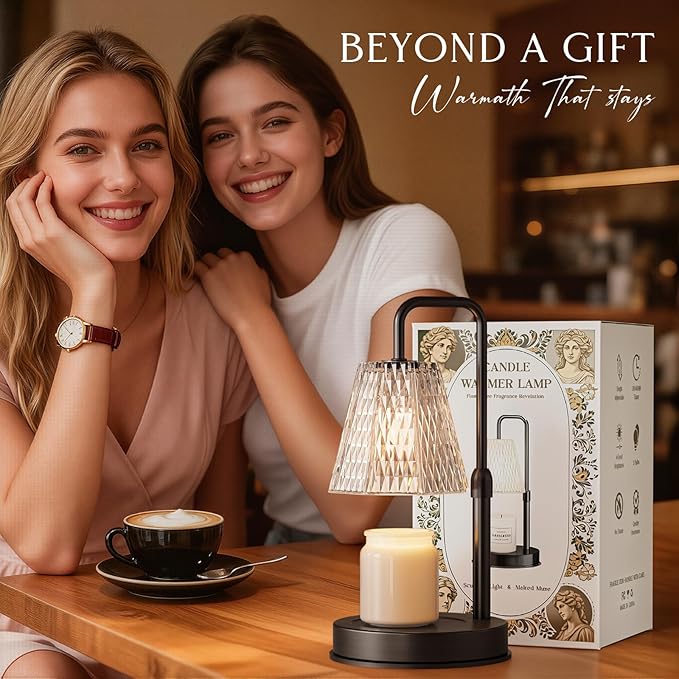 Candle Warmer Lamp with Timer – Dimmable Wax Warmer for Room Decor, Height Adjustable Candle Lamp for Mom Christmas Gifts, Birthday Gifts for Women, House warming Gifts for New Home Decor with 2 Bulbs