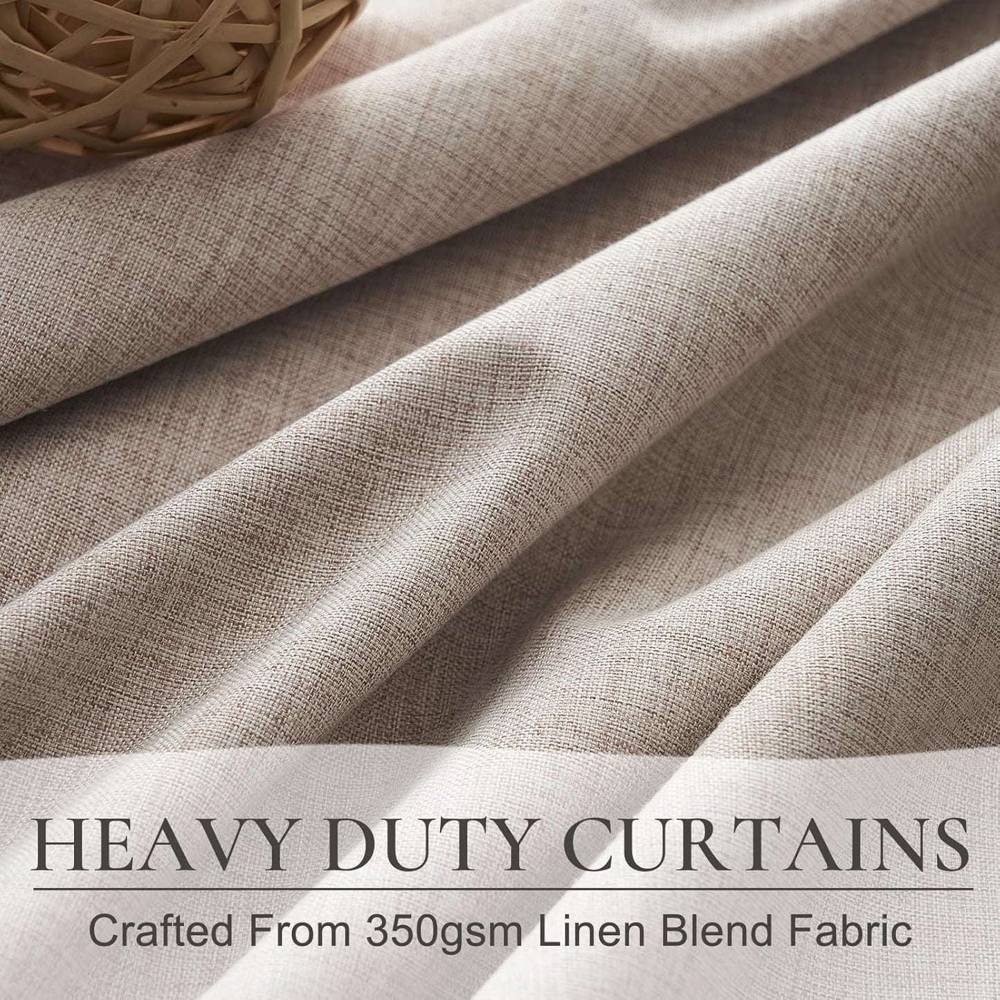 Extra Wide Linen Curtains for Living Room/Bedroom 2 Panels Set, Rustic Country Pinch Pleated Blackout Burlap Curtain Thermal Soundproof with Ceiling Track (70"Wx90"L) for 60 Inches Wide Windows