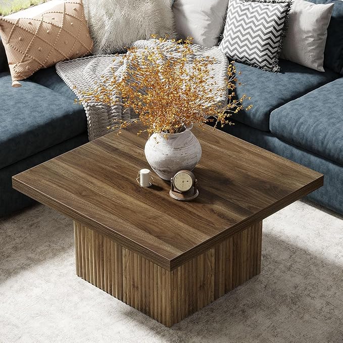 Tribesigns Square Coffee Table, 31.5-Inch Engineered Wood Coffee Table for Living Room, Vintage Center Table, Large Mid-Century Modern Cocktail Table, Brown