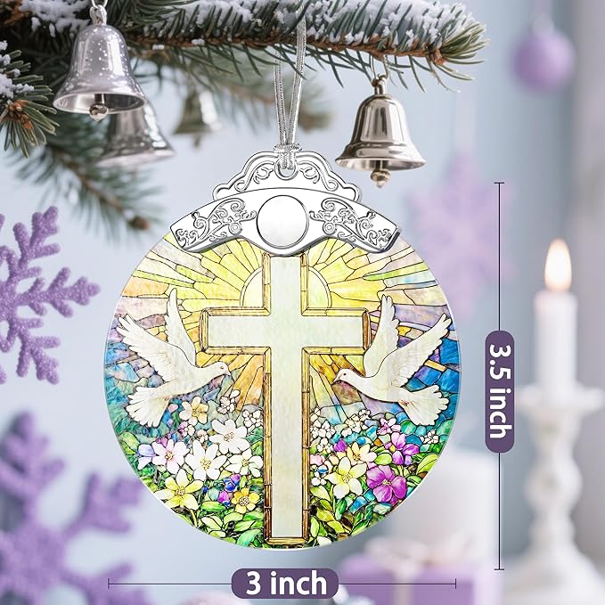Stained Glass Religious Ornament, Christmas Ornaments, Christmas Decorations for Tree, Holiday Ornament, Christian Gifts, Cross Gifts, Gift Ideas & Religious Gift