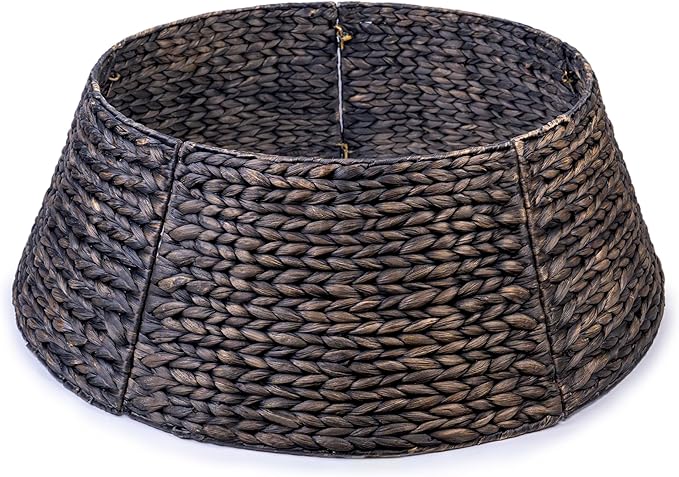 CLAYNIX Tree Collar - Large to Small Christmas Tree, 28" Christmas Tree Ring Adjustable Water Hyacinth Skirt, Christmas Tree Skirt for Decoration, Base Protection from Pets (Black)