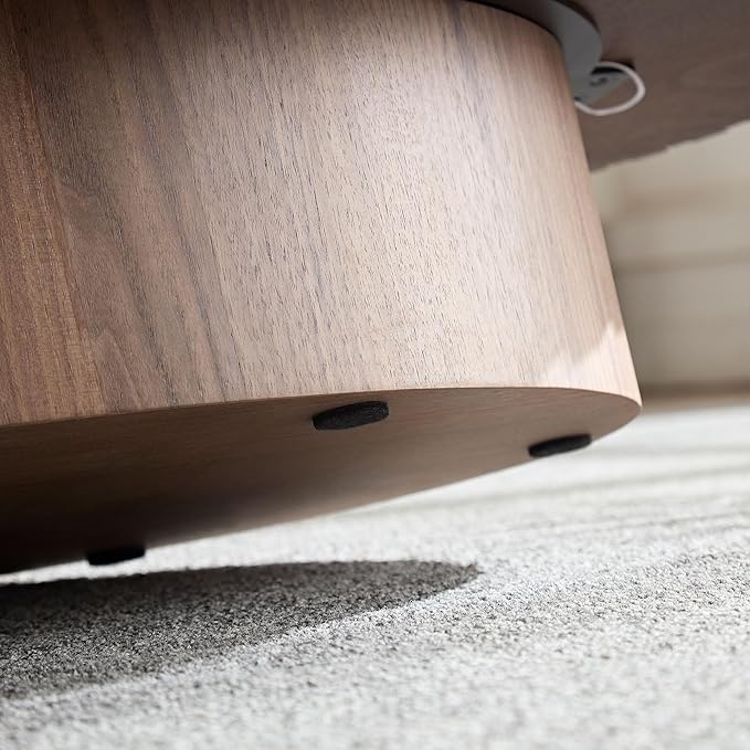 WILLIAMSPACE 43.7" Oval Coffee Table, Modern Luxury Wood Drum Center Table for Living Room, Handcraft Accent Side End Table for Apartment, 43.7"*24.8"*13.78"H (Walnut)