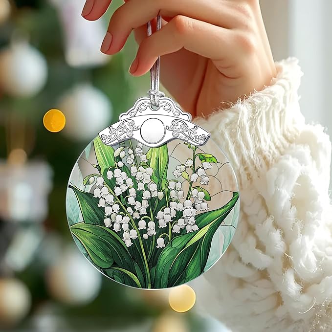 Lily of Valley Flower Stained Glass Ornament, Christmas Ornament – Christmas Tree Decor, Holiday Decoration, Stocking Stuffer, Festive Gift Idea, Gifts for Flower Lover, Nature Lover, and Mom