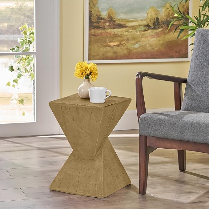 Modern Side Table with Geometric Design, Stylish Accent End Table for Living Room & Bedroom, Contemporary Black Accent Furniture for Home Decor (Light Natural)