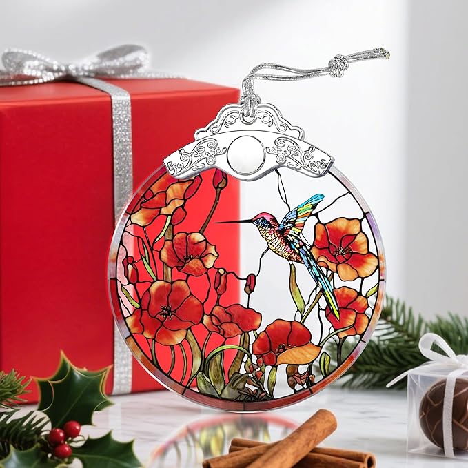 Christmas Ornaments: Stained Glass Ornament, Christmas Tree Ornament, Hanging Ornaments for Home Decor & Xmas Tree Decorations – Exquisite Holiday Decor,Gifts & Holiday Present - Hummingbird