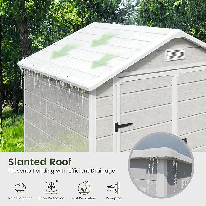 Amopatio Outdoor Storage Shed with Floor, 8x10 FT Lockable Plastic Tool Shed with Ventilation, Waterproof Resin Garden Sheds for Backyard, Patio, Lawn and Bike Bedge