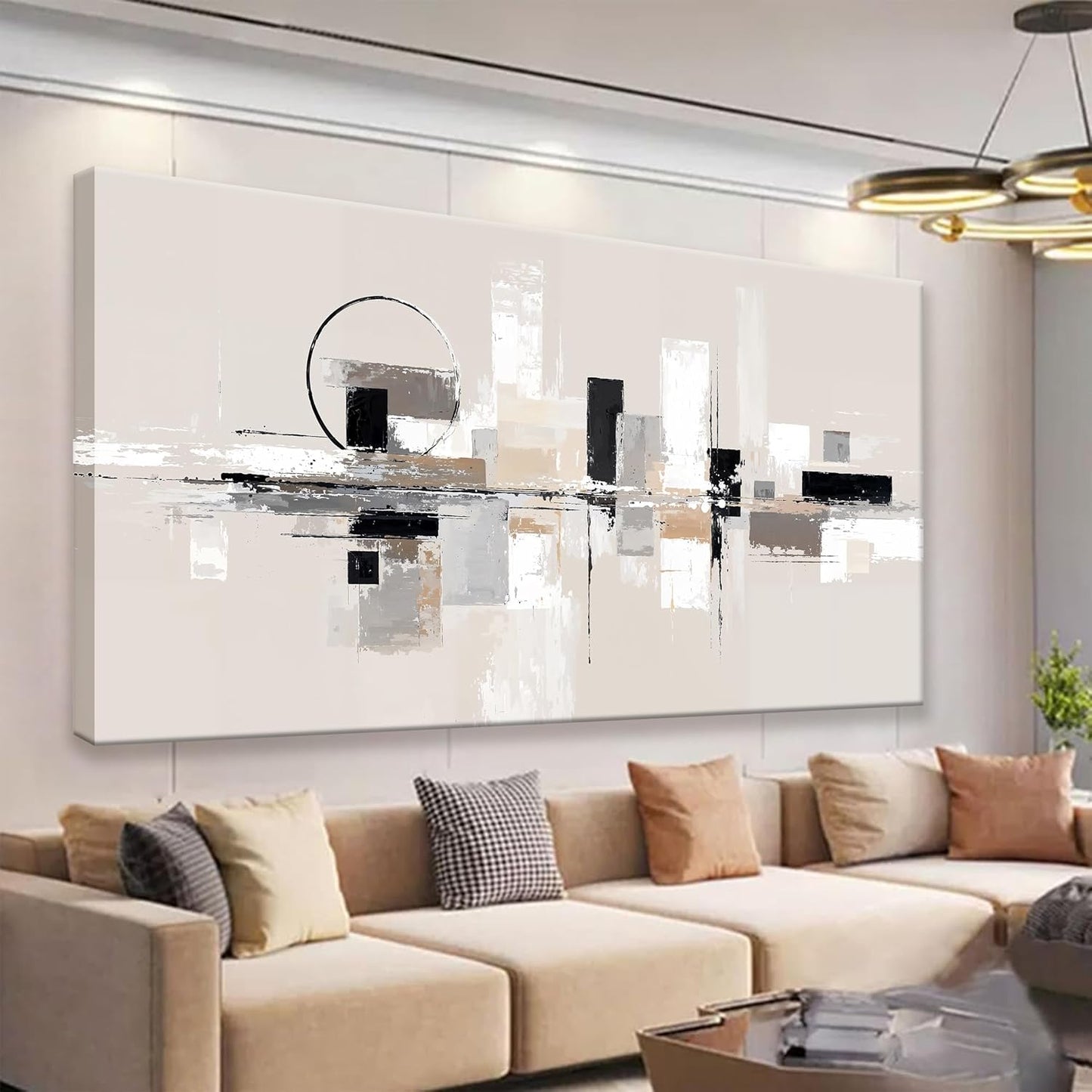 QSQ Large Abstract Wall Art For Living Room Painting Black White Wall Art Prints Minimalist Grey Brown Abstract Art Modern Canvas Art Wall Decor Picture For Bedroom Office Home Decoration 29" × 58"