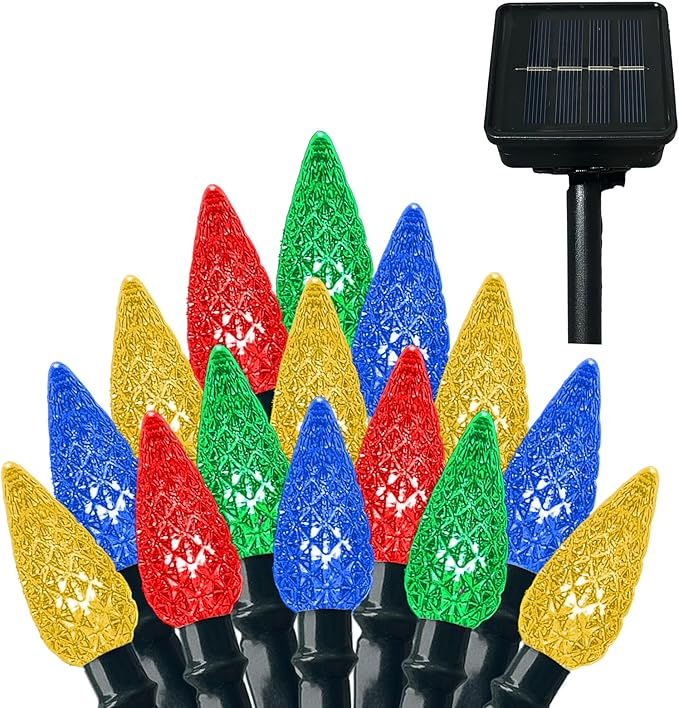 Anycosy Christmas String Lights C3, 100 LEDs Strawberry Solar Operated Strings Lights Multicolor 8 Modes & Timer for Xmas Tree Garden Patio Outdoor Christmas Decorations (C3-100LED-Solar-Multicolor)