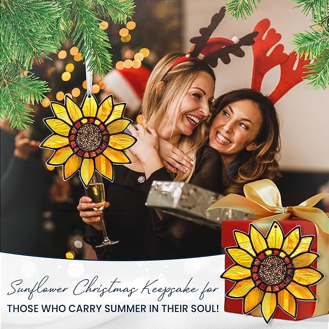 Christmas Sunflower Gifts for Women Men - Acrylic Christmas Ornaments 2025 for Xmas Decorations - Sunflower Decor, Boho Gifts for Women Girl Mom Grandma, Flower Ornaments for Tree