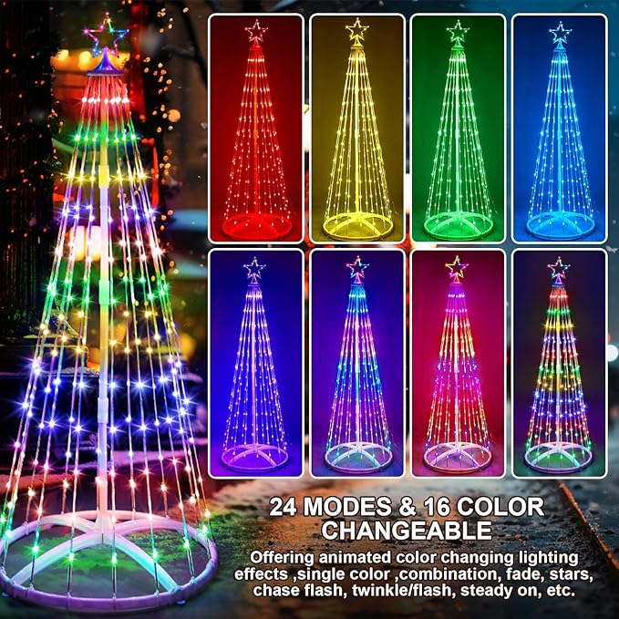 5 Pack 4/4/5/5/6 FT Christmas LED Cone Tree Lights Outdoor Decorations24 Modes Color Changing with Timer Foldable Lighted Tree Waterproof String Lights Holiday Decor for Christmas New Year Xmas