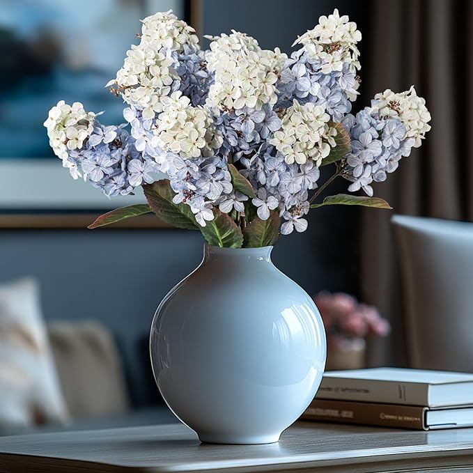 Fake Flowers Hydrangea Silk Flowers with Stems White Flowers Fake Flowers in Vase Hydrangea Artificial Flowers Winter Flowers Artificial for Decoration Vase Decor 24"8PCS Blue Without Vase