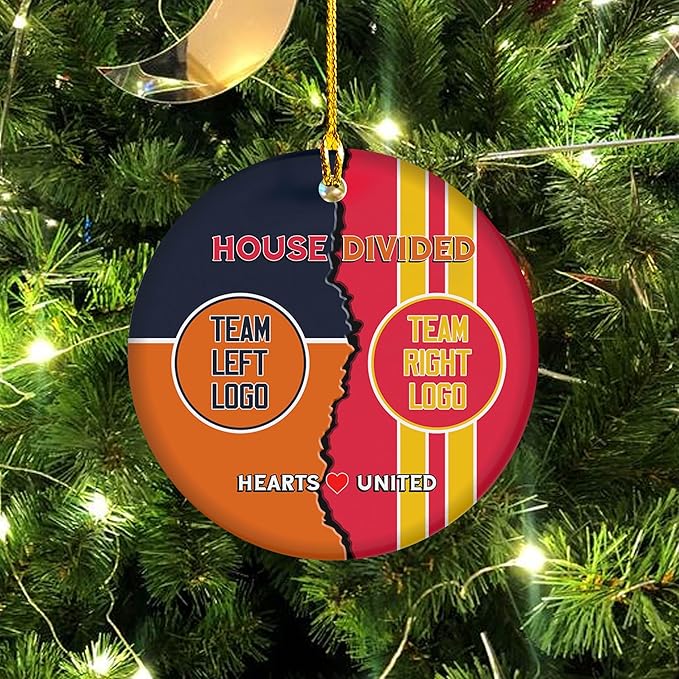 House Divided Ceramic Ornament 2025 - Customized Team Logo Ornament - Football Ornaments Decoration - Sports Personalized Ornaments - Xmas Tree Decor - Gift for Sport Lover