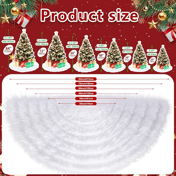 iMucci 60/48/36/30in Thick Wool Fur Tree Skirt Snowy White Plush Velvet Wool-Like Chirstmas Tree Skirt Holiday Party Decoration (60 inch/3.09LB)