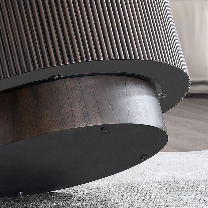 Round Coffee Table with Marble Tabletop for Living Room Mid Century Modern Fluted Circle Coffee Table with Pedestal Wood Center Tables Accent Tea Table for Apartment, 31.5'' Dark Brown