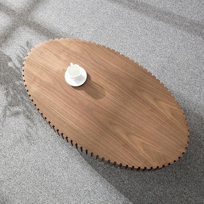 WILLIAMSPACE 43.7" Oval Coffee Table, Modern Luxury Wood Drum Center Table for Living Room, Handcraft Accent Side End Table for Apartment, 43.7"*24.8"*13.78"H (Walnut)