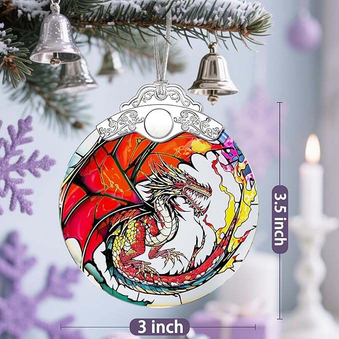 Dragon Christmas Ornaments, Stained Glass Christmas Decorations – Ideal Gifts for Dragon Lovers, Holiday & Xmas Gift Ideas