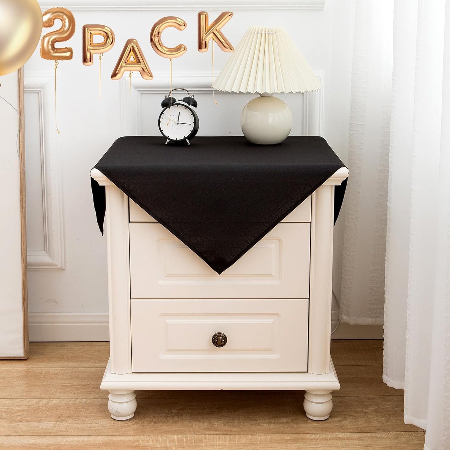 sancua 2 Pack Small Square Tablecloth 24 x 24 Inch Black, Stain and Wrinkle Resistant Washable Polyester Table Cloth Decorative Solid Fabric Table Cover for Nightstand End Bedside Tables