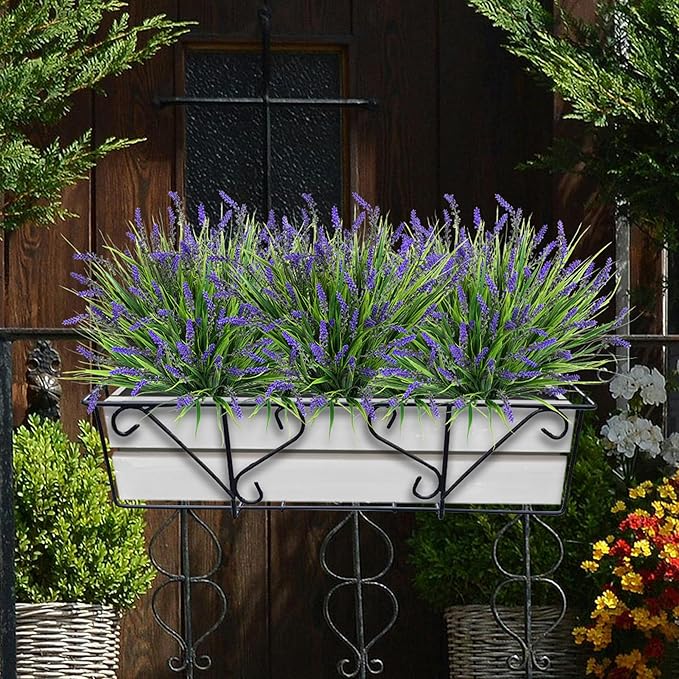 Ivydale Artificial Plants Fake Flowers Monkey Grass for Outdoors,UV Resistant Realistic 10PCS Purple Faux Greenery Shrubs Bushes for Home Garland Porch Patio Balcony Planter Yard Office Pathway