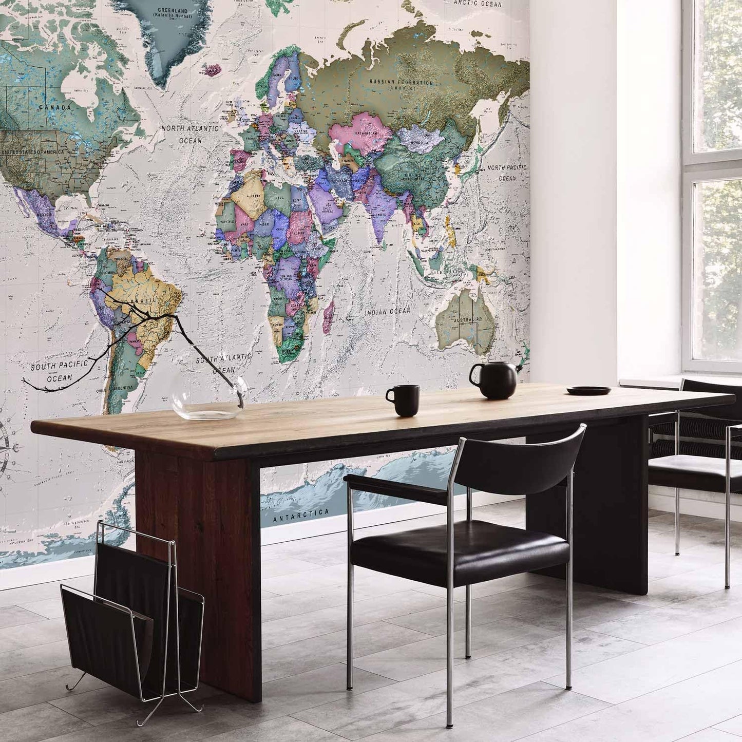 artgeist Premium Wall Mural World Map 79x55 in - XXL Non-Woven Wallpaper Fleece Wall Decor Photo Print Picture Image Design Home Map of The World k-A-0380-a-a