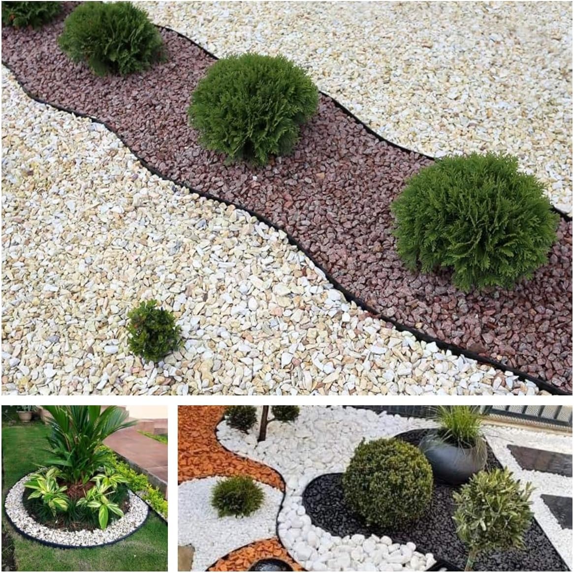 2 Inch Tall No Dig Durable Garden Landscape Edging Kit, Black Plastic Lawn Border with 48pcs Anchoring Spikes for Landscaping, Flower Gardens, Lawn (40FT+48pcs Anchoring Spikes)